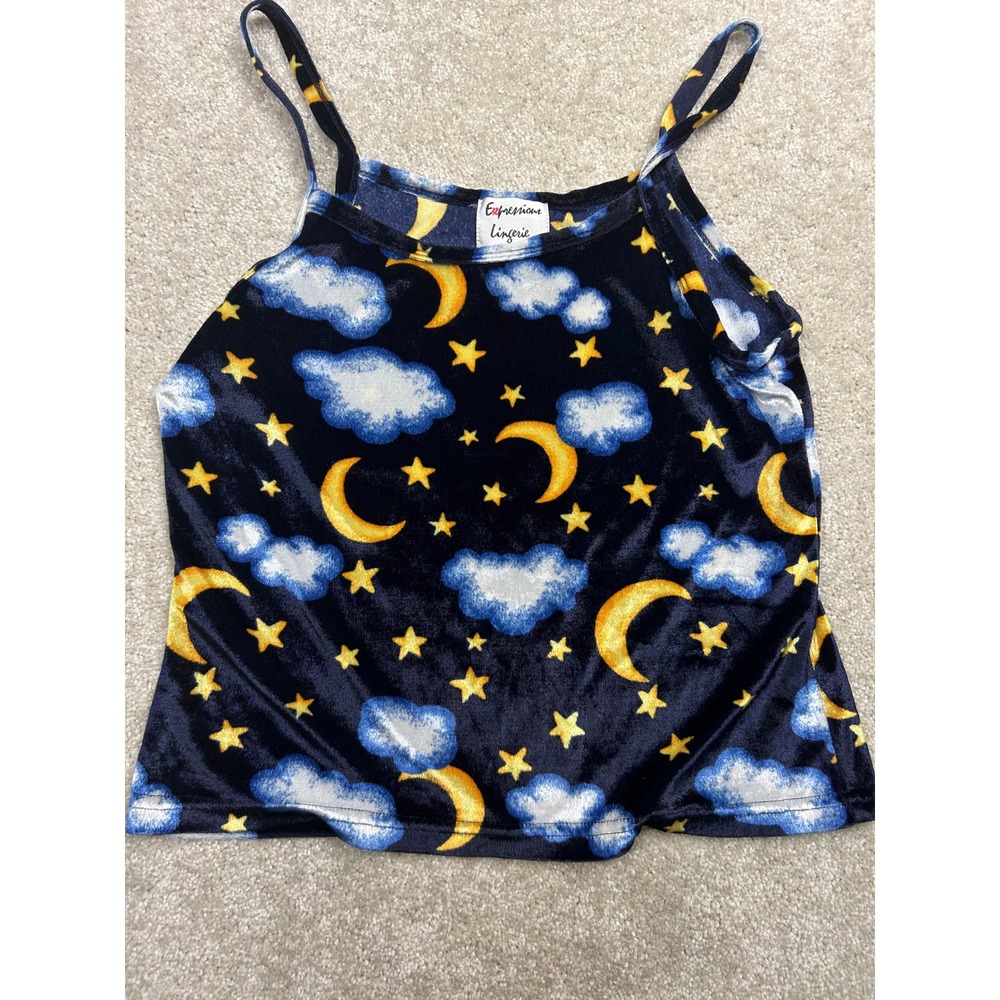 Expressions Celestial Moon Star Camisole S Navy Velvet Sleepwear Whimsigoth Y2K